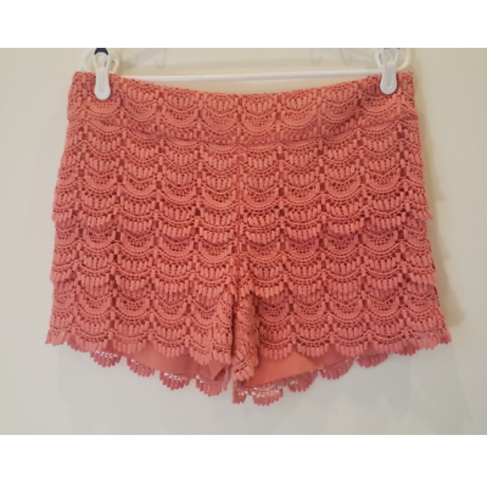 LOFT Crochet Shorts Coral Pink‎ Lace Layered Summer Beach Size 6